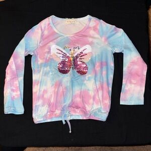 btween Kids Tie-Dye Sequin Butterfly Long Sleeve - Pink and Blue